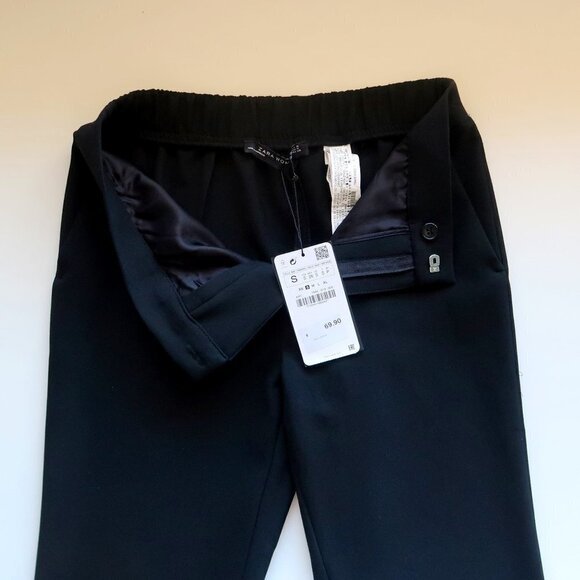 NEW Zara Black Pompom Tassel Hem Cropped Flare Career  Pants Trousers Size S - Picture 11 of 16
